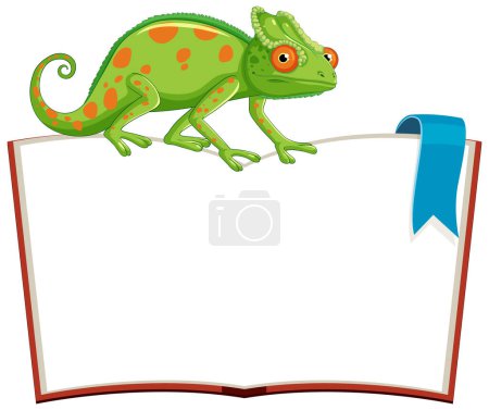 Illustration for Vector illustration of a chameleon on an open book - Royalty Free Image