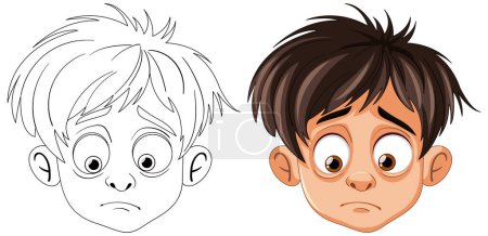 Téléchargez les illustrations : Deux garçons de bande dessinée avec des expressions faciales inquiètes. - en licence libre de droit