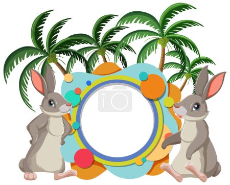 Téléchargez les photos : Deux lapins à côté d'un cadre circulaire coloré. - en image libre de droit