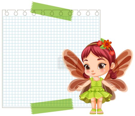 Cute fairy character with blank notepad background