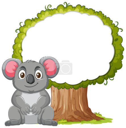 Illustration for Cute koala sitting, thinking under a lush tree - Royalty Free Image