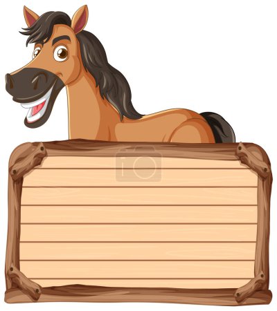 Téléchargez les illustrations : Illustration vectorielle d'un cheval heureux tenant un signe. - en licence libre de droit