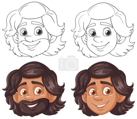 Illustration for Four vector illustrations of smiling, happy faces. - Royalty Free Image