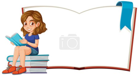 Ilustración de Dibujos animados de una chica disfrutando de un libro pacíficamente - Imagen libre de derechos