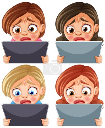 Illustration for Four cartoon children displaying various emotions. - Royalty Free Image