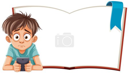 Illustration for Illustration of a young boy absorbed in his phone - Royalty Free Image