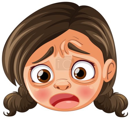 Ilustración vectorial de una niña con una cara preocupada.