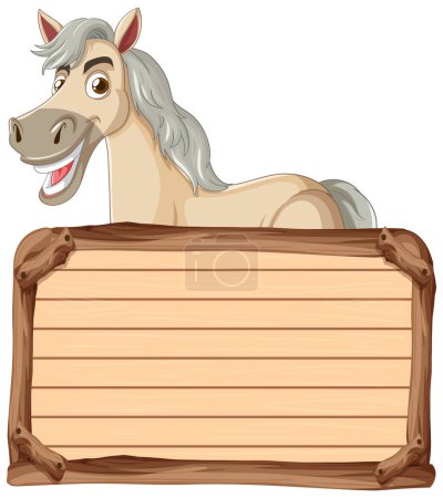 Téléchargez les illustrations : Illustration vectorielle d'un cheval heureux tenant un signe. - en licence libre de droit