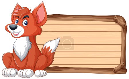 Illustration for Cartoon fox sitting beside a blank sign - Royalty Free Image