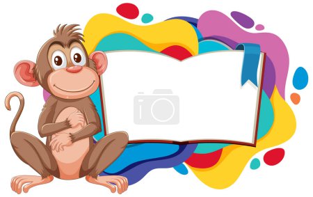 Illustration for Cartoon monkey presenting a blank open book. - Royalty Free Image