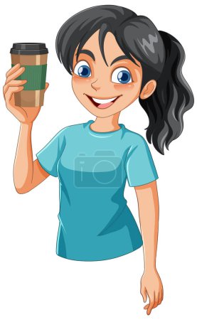 Vector illustration of a happy woman with coffee