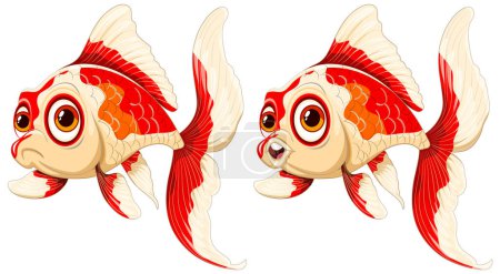 Ilustración de Dos vibrantes peces dorados nadando lado a lado. - Imagen libre de derechos