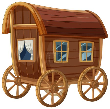 Téléchargez les illustrations : Caricature d'un vieux chariot en bois - en licence libre de droit