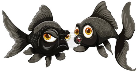 Ilustración de Dos peces de colores estilizados con expresiones faciales exageradas - Imagen libre de derechos