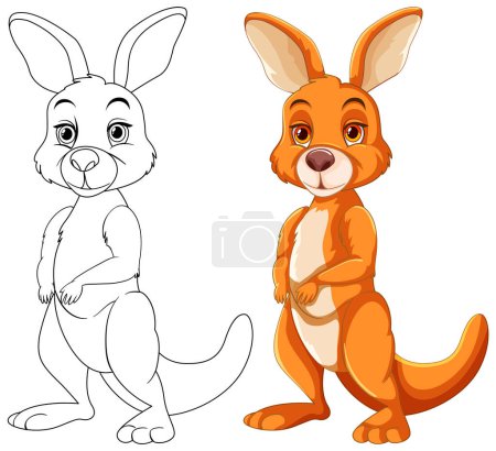 Téléchargez les illustrations : Illustration d'un kangourou, de l'art linéaire à la couleur - en licence libre de droit