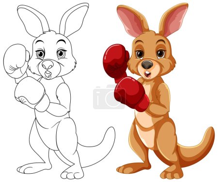 Ilustración de Canguro de dibujos animados con guantes de boxeo, listo para luchar - Imagen libre de derechos
