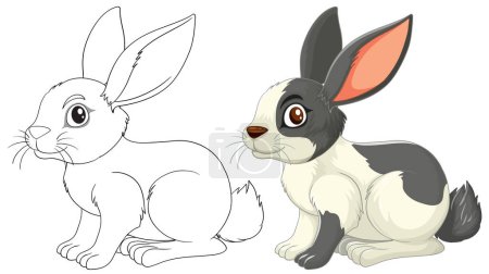 Téléchargez les illustrations : Deux lapins dessinés illustrés dans un style vectoriel. - en licence libre de droit