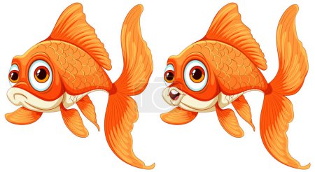 Illustration for Two vibrant orange goldfish with expressive eyes - Royalty Free Image