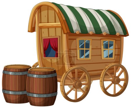 Téléchargez les illustrations : Illustration colorée d'une caravane à l'ancienne. - en licence libre de droit