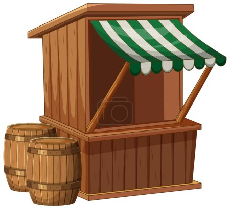 Téléchargez les illustrations : Illustration vectorielle d'une stalle de marché rustique - en licence libre de droit