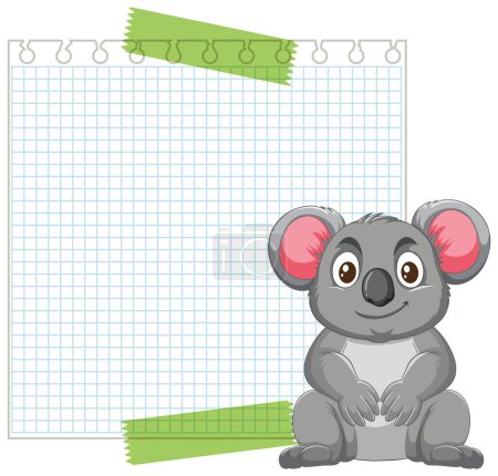 Adorable koala sitting in front of a grid notepad