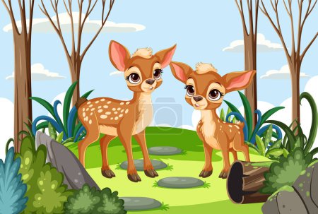 Illustration for Two cute deer in a vibrant woodland setting - Royalty Free Image