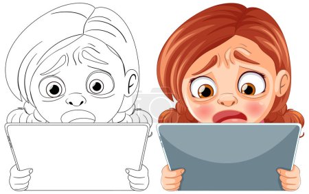 Illustration for Two cartoon characters reacting with shock and worry. - Royalty Free Image