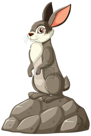 Illustration of a rabbit sitting atop stones