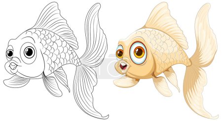 Téléchargez les illustrations : Illustration vectorielle d'un poisson rouge, coloré et contour. - en licence libre de droit
