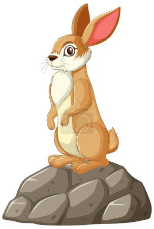 Ilustración de Ilustración de un conejo posado sobre piedras - Imagen libre de derechos