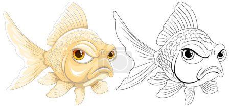 Ilustración de Ilustraciones en color y blanco y negro de un pez gruñón. - Imagen libre de derechos