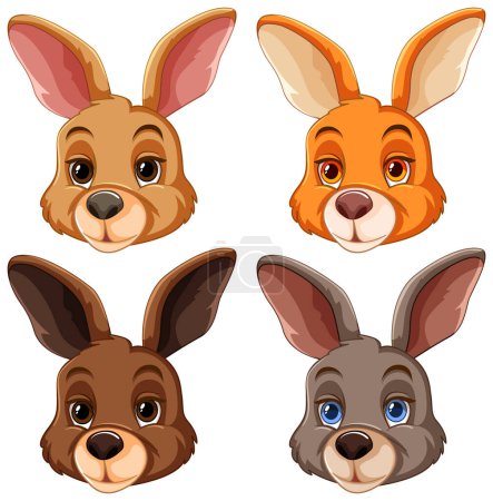 Téléchargez les illustrations : Quatre lapins vecteurs mignons avec différentes expressions. - en licence libre de droit