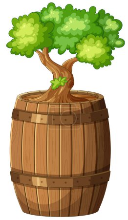 Téléchargez les illustrations : Illustration d'un arbre vibrant poussant d'un tonneau - en licence libre de droit
