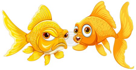 Téléchargez les illustrations : Deux poissons rouges de bande dessinée avec des visages expressifs - en licence libre de droit