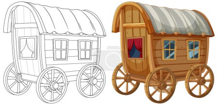 Ilustración vectorial de una caravana clásica de madera.
