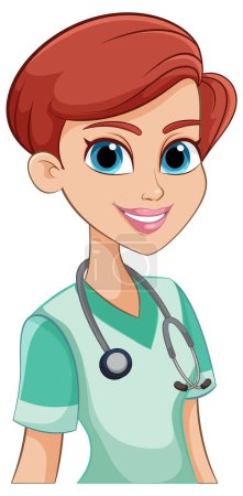 Téléchargez les illustrations : Caricature d'une infirmière souriante en tenue médicale - en licence libre de droit