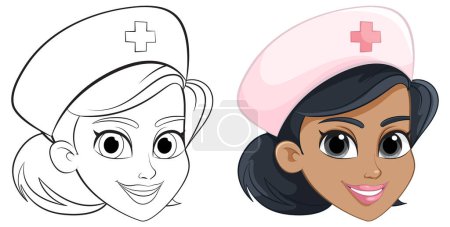 Ilustración de Color y contorno de una enfermera sonriente - Imagen libre de derechos