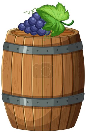 Illustration of a barrel topped with ripe grapes