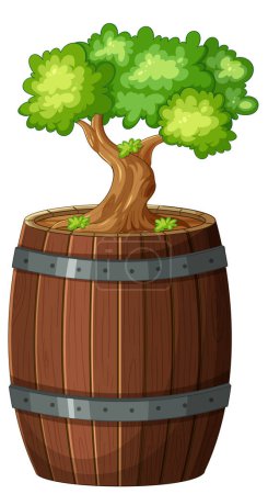 Téléchargez les illustrations : Illustration d'un arbre vibrant poussant d'un tonneau - en licence libre de droit