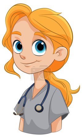Téléchargez les illustrations : Caricature d'une infirmière souriante avec stéthoscope - en licence libre de droit