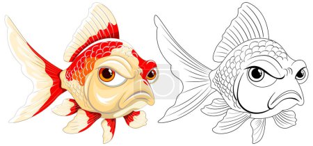 Téléchargez les illustrations : Deux poissons de dessin animé avec des visages expressifs grincheux. - en licence libre de droit