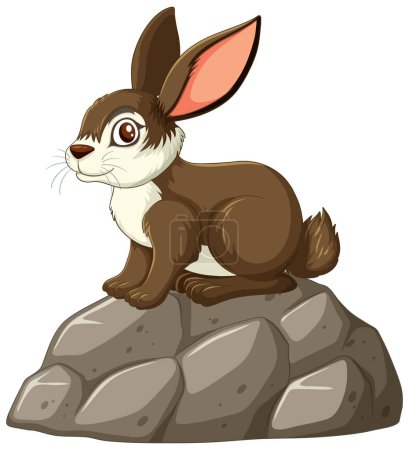 Ilustración de un conejo posado sobre piedras