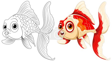 Téléchargez les illustrations : Illustration vectorielle d'un poisson rouge, de couleur et d'art linéaire. - en licence libre de droit