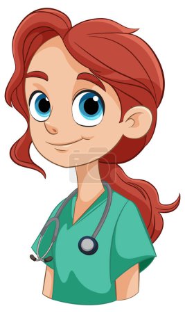 Illustration for Cartoon of a smiling female nurse with stethoscope. - Royalty Free Image