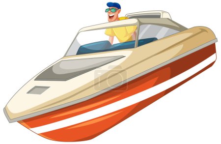 Ilustración de Ilustración vectorial de un hombre conduciendo una lancha rápida - Imagen libre de derechos