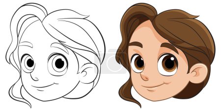 Ilustración de Dos etapas de un diseño de personajes de dibujos animados. - Imagen libre de derechos