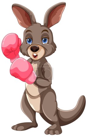 Ilustración de Canguro animado con guantes de boxeo listos para spar - Imagen libre de derechos