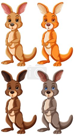 Téléchargez les illustrations : Quatre illustrations de kangourous en différentes couleurs - en licence libre de droit