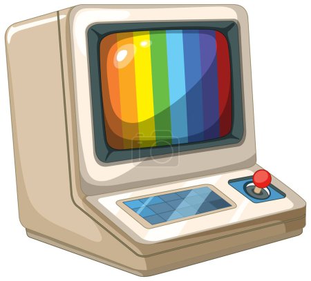 Vintage-Computer mit einer lebendigen Bildschirmillustration