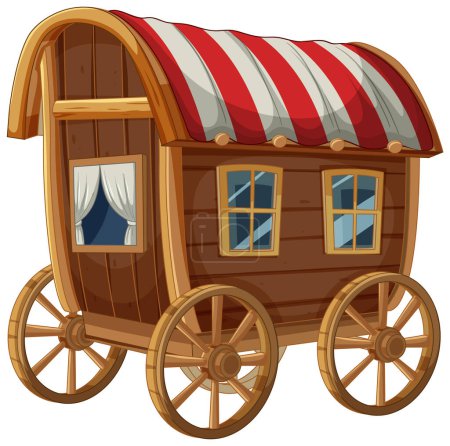 Téléchargez les illustrations : Vecteur coloré d'une vieille caravane en bois - en licence libre de droit